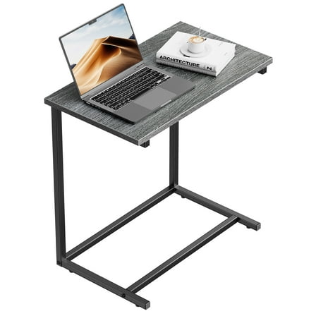 C Shaped End Table,Side Table TV Tray Table for Sofa,Couch Table,metal frame for Bedroom(Grey)