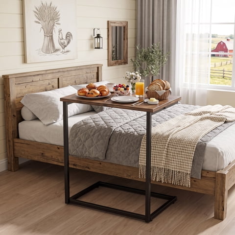 C Shaped End Table,Side Table TV Tray Table for Sofa,Couch Table for livingroom,Bedroom(Rustic Brown)