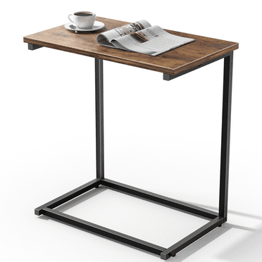 C Shaped Metal Sofa Side End Table Side Table TV Tray Table for Sofa,Couch Table,Bedroom(Rustic Brown)