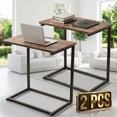 thumbnail image 1 of 2 PCS C Shaped Sofa Side End Table，Side Table TV Tray Table for Sofa,Couch Table with metal frame for livingroom,Bedroom,Rustic Brown, 1 of 15