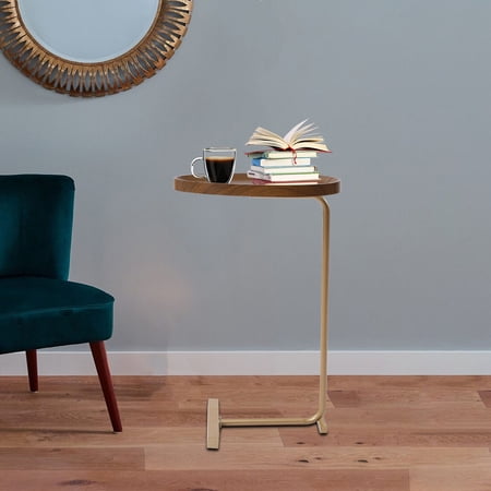 C Shaped Narrow End Table Snack Side Table Couch Table Metal Frame Living Room
