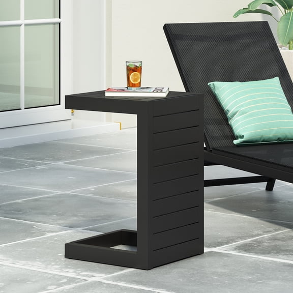 C-Shaped Outdoor Side Table, 14.5"W×15"D×24"H Rust Resistant Patio End Table, Heavy Duty 165 Lbs Capacity Modern C Table for Chaise Lounge Backyard Poolside