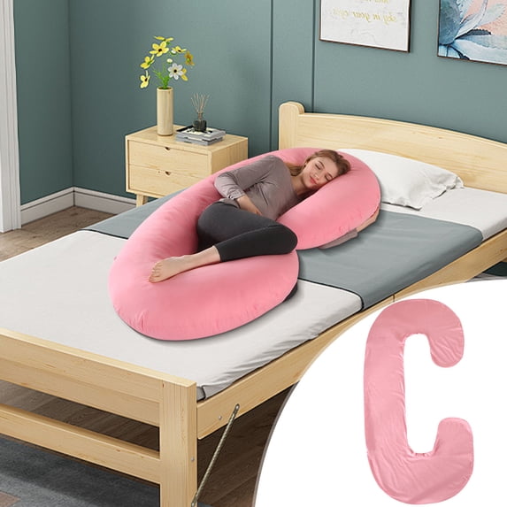 C-Shaped Pregnancy Pillow Cover Lumbar Support for Side Sleeping 140x70cm Removable Soft Fabric Maternity Pillowcase Green Home Decor Comfortable Breathable Zipper Closure Easy Care Machine Washable
