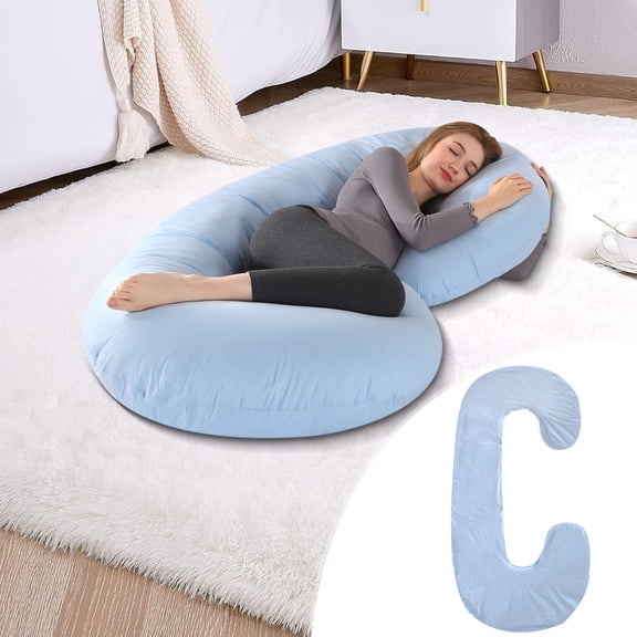 C-Shaped Pregnancy Pillow Cover Lumbar Support for Side Sleeping 140x70cm Removable Soft Fabric Maternity Pillowcase Green Home Decor Comfortable Breathable Zipper Closure Easy Care Machine Washable