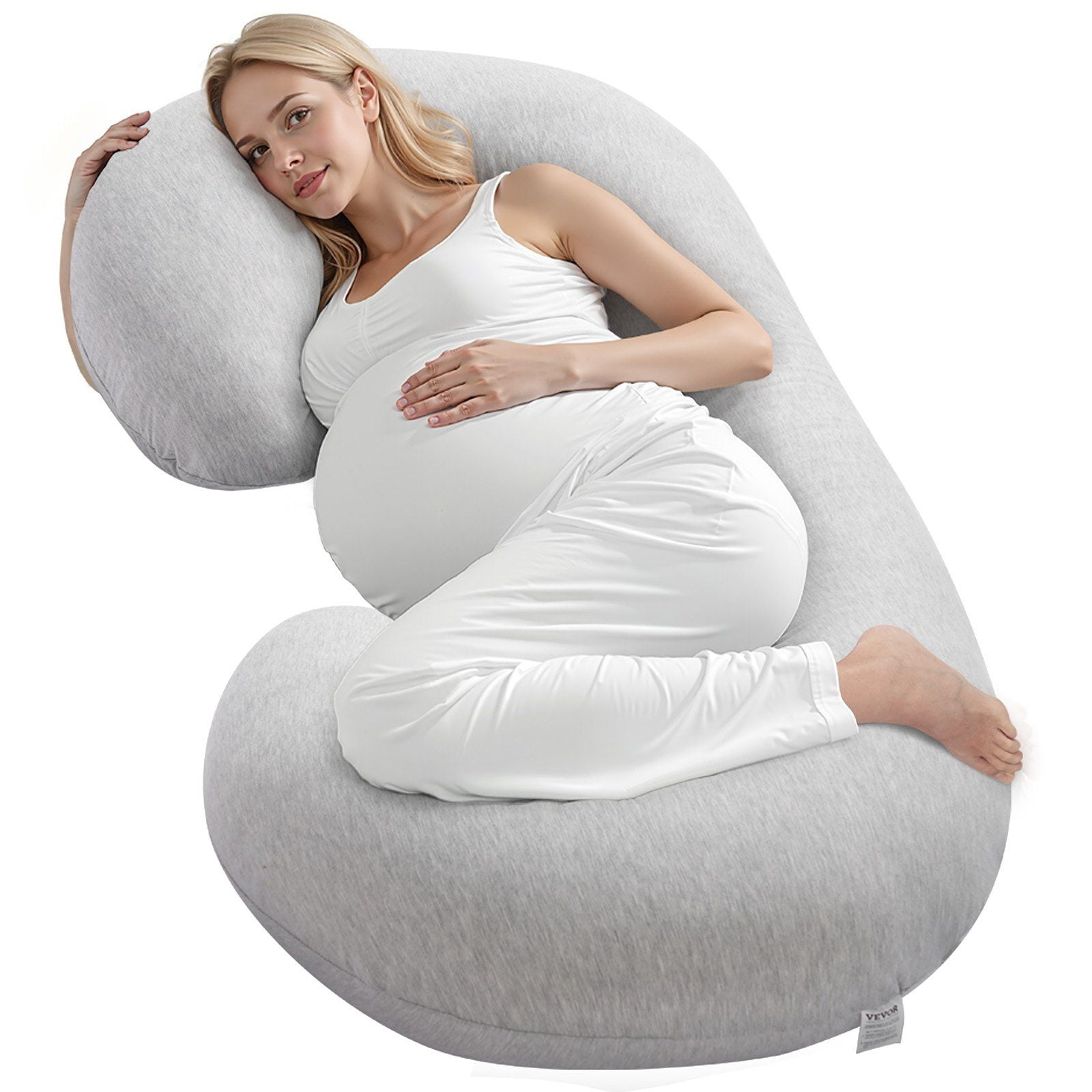 C-Shaped Pregnancy Pillow Full Body Maternity Support Pillow with Removable Cover, Ultra-Soft Jersey Cotton and Polyester Filling, Ergonomic Design for Sleeping, Nursing, and Relaxing