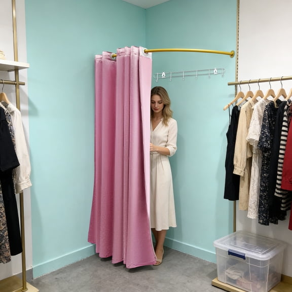 C-Shaped Privacy Protection Changing Room Divider, Wall-Mounted Portable Fitting Room Curtain for Clothing Store Boutique, Modern Privacy Curtain Divider (Pink)