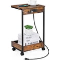 C-Shaped Rolling End Table with Charging Station, Sofa Side Table with ...