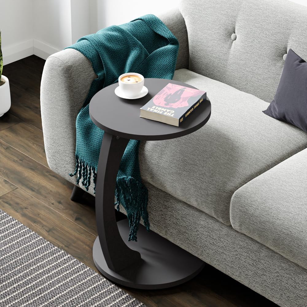 C-Shaped Round End Table with Rolling Wheels - C-Type - Side Table ...