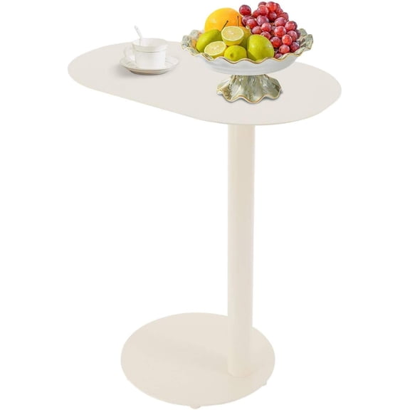 C-Shaped Side Coffee Table, Metal Nesting Table for Living Room, Bedroom, or Outdoor Use (Cream)