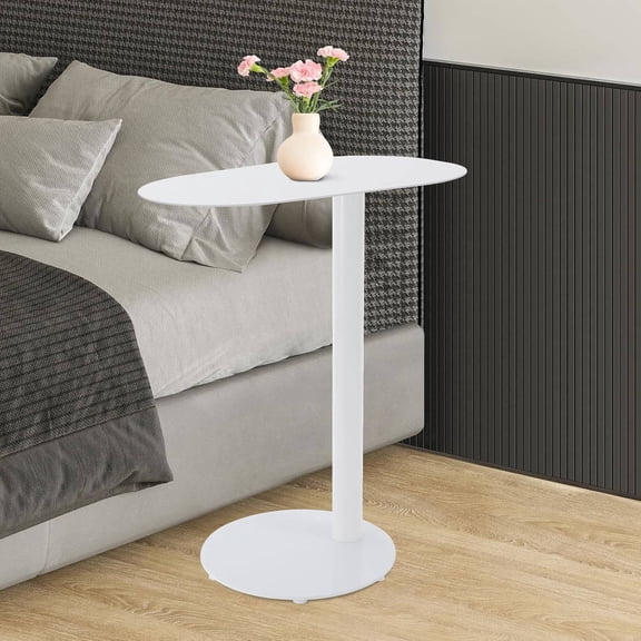 C-Shaped Side Coffee Table, Metal Nesting Table for Living Room, Bedroom, or Outdoor Use (White)