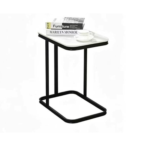 C Shaped Side End Table, Multi-Functional Space Saving Sofa Table with Metal Frame for Small Space Living Room Bedroom Dorm