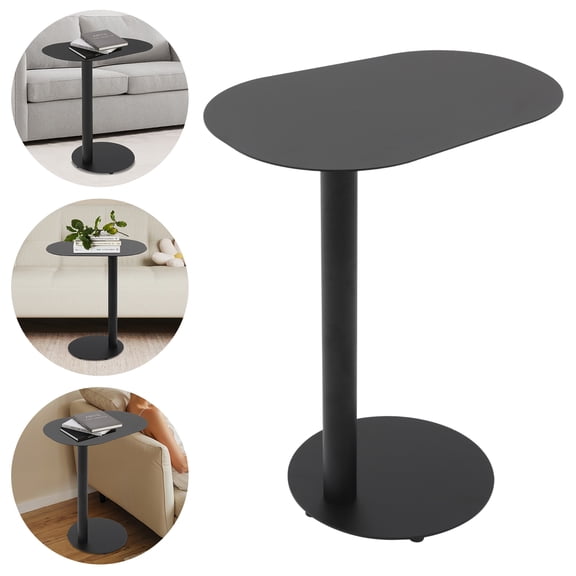 C-Shaped Side Table 20x14in Metal Side Table 25in Height Sofa End Table Black Snack Table with Base for Living Room Bedroom