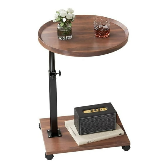 C-Shaped Side Table – 360° Rotating & Height-Adjustable Sofa Table, Modern Mobile Coffee Table with Sliding Base, Small End Table for Living Room, Couch, Bedside – Space-Saving Nesting Table