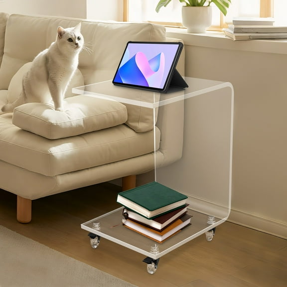 C-Shaped Side Table, Acrylic End Table, Couch Side Table Use In The Living Room, Study Room, Bedroom, Office
