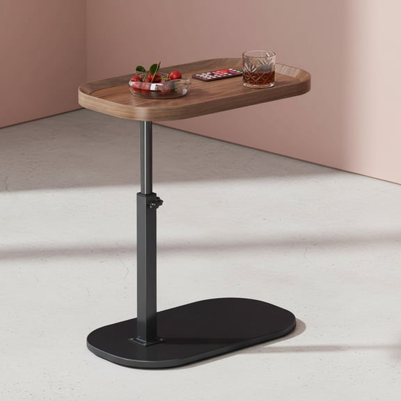 C Shaped Side Table Adjustable Height, 360 Swivel Couch End Table That Slide Under, Small C Shaped End Table for Sofa/Bed/Bathtub, Coffee TV Dinner Tray for Living Room, Bedroom, Bedside (Walnut)