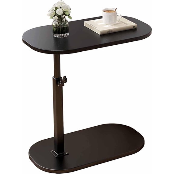 C Shaped Side Table,Adjustable Height C Table End Table for Couch,360°Swivel Couch Side Tables Slide Laptop Desk for Sofa/Bed/Bathtub/Rotating Tabletop (Black)