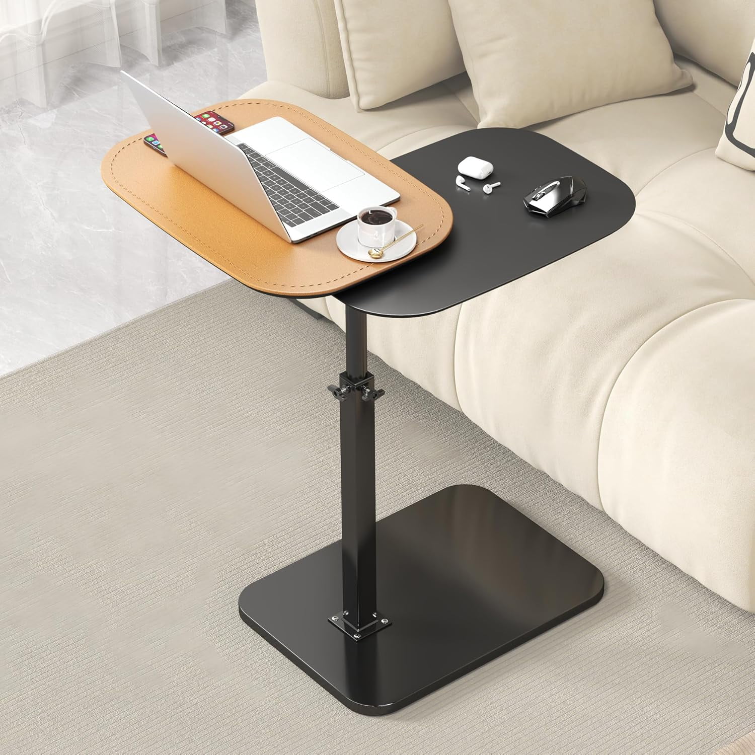 C Shaped Side Table Adjustable Height, Double Tabletop Laptop Stand ...