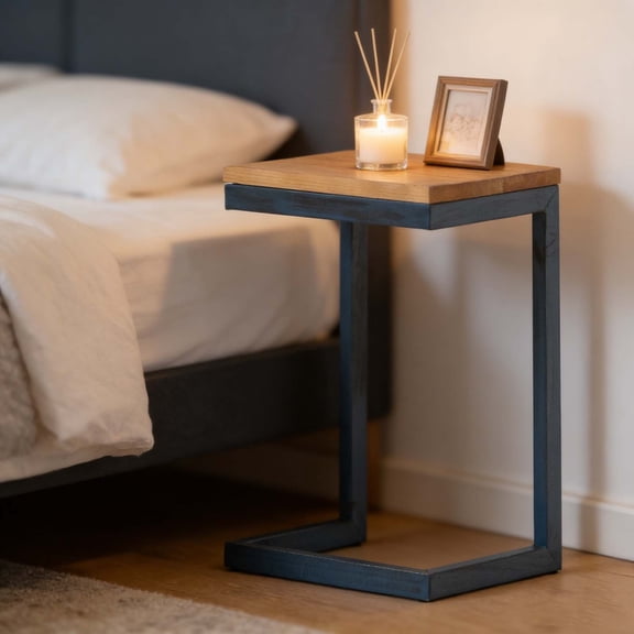C Shaped Side Table, C Table End Table for Couch and Bedside, Metal Frame Accent Table