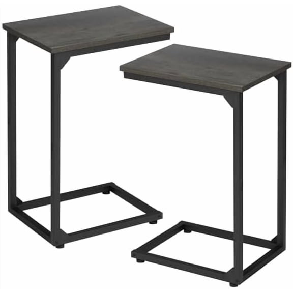 C Shaped Side Table, End Tables Living Room Set of 2, Slide Under Couch Table for Sofa, TV Trays for Bedroom, Small Space, Dark Grey, HET02CDG