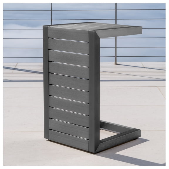 C-Shaped Side Table - Grey Aluminum Outdoor Patio End Table