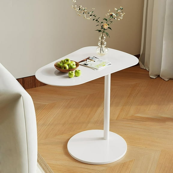 C-Shaped Side Table, Iron End Table for Small Space for Living Room Bedroom Bathroom, Commercial Table of Milk Tea Store/Dessert Store/Cafe (White, 50X38X63cm)