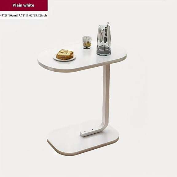 C-Shaped Side Table - Iron Frame & Wood Top - Space-Saving Design for Living Room & Bedroom - 3 Colors (Black/White/Brown) - Durable