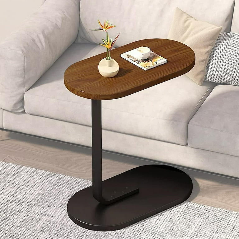 C Shaped Side Table Modern C Shaped End Table for Small Spaces Small Couch Side Tables That Slide Under Wood Coffee Table for Sofa and Bed 18 L X