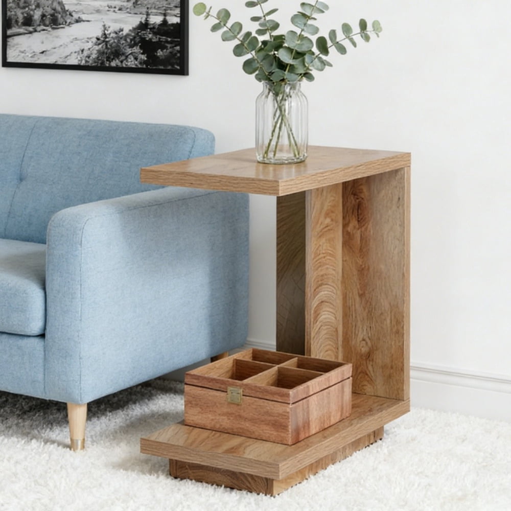 C Shaped Side Table, Narrow End Table With 2 Tier Open Shelves, Small ...