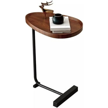 C-Shaped Side Table Narrow End Table Mini Corner Table Nightstands for Bedroom (Black&Brown)