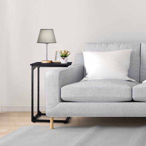 CShaped Side Table Set of 2, C Table for Sofa, Couch Table End Table Slide Under, Snack Side Table for Living Room, Bedroom  Black
