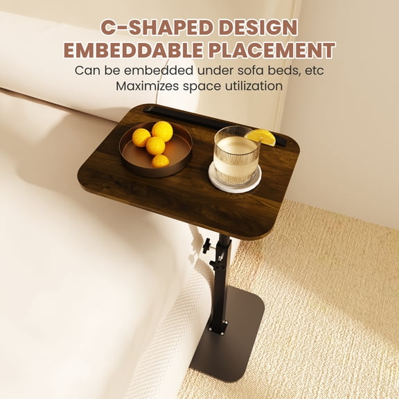 C Shaped Side Table with Swivel Top & Adjustable Height, Sofa Tray Table with Heavy Metal Base, TV Snack Table for Couch, Bed, Bathroom & Small Spaces