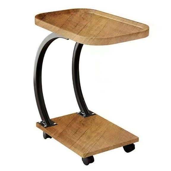 C-Shaped Side Table w/ Wheels & Metal Frame 23.6" End Table Nightstand for Home, Burlywood