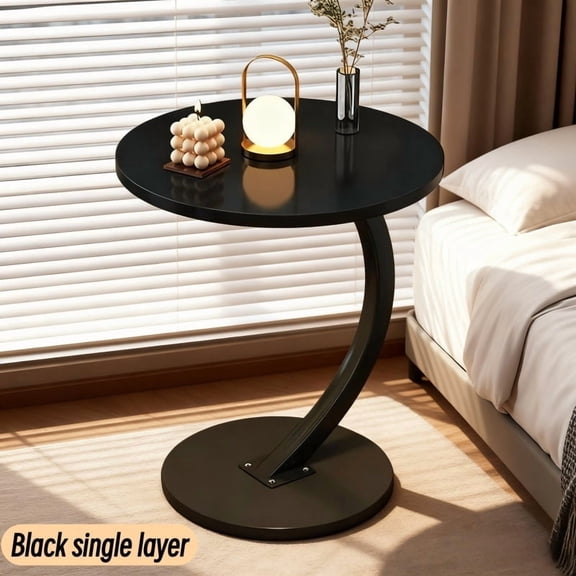 C Shaped Side Table with 2-Tier Faux Marble Top, White End Table for Sofa Bed, Living Room