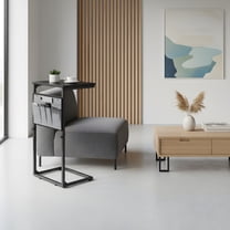 C-Shaped Side Table with Adjustable Height - Rustic Living Room Accent