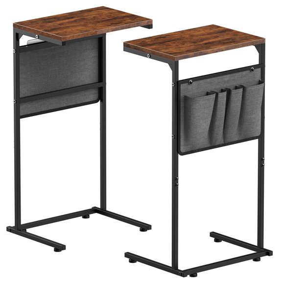 C Shaped Slide Under Sofa Side Table With Storage Bag Multifunctional End Table For Home Use