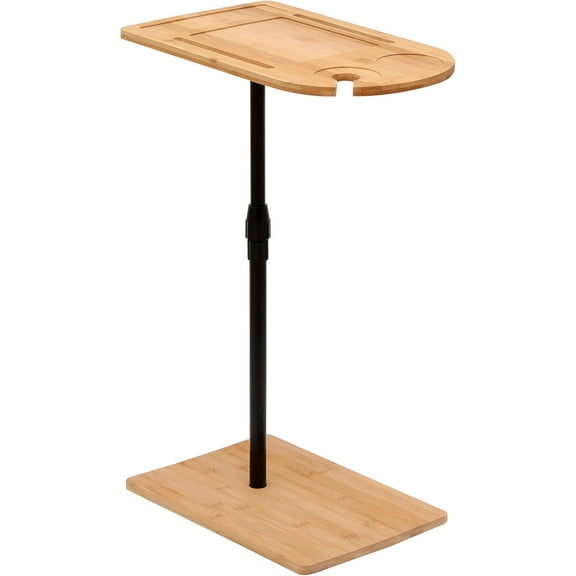 C-Shaped Sofa Tray Table for Couch, 360° Rotatable & Height Adjustable End Table for Bed, TV Tray Table with Phone & Tablet Slots, Side Table Tray