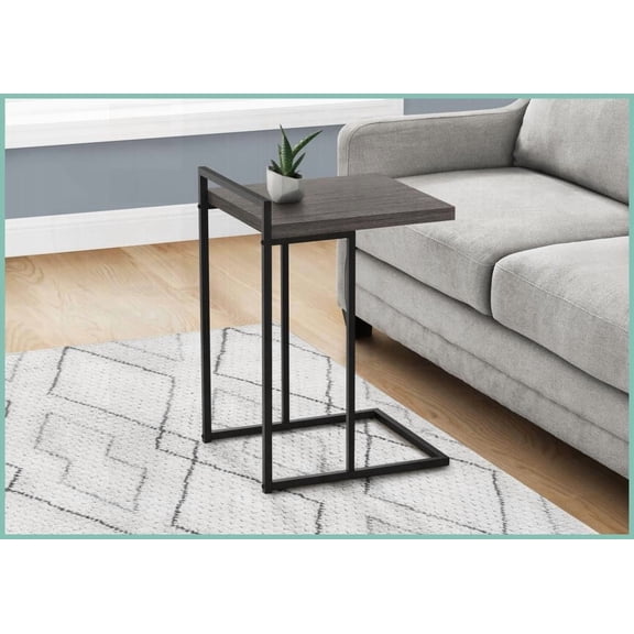 C-Shaped Space-Saving Coffee Table – Grey Laminate Top & Black Metal Base for Living & Bedroom