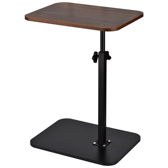 C Shaped Swivel End Table with Natural Wood Tray Adjustable Height 18 to 33 Inch Engineered Base Side Table for Couch Sofa Bed Bathroom Study Snack Eating Laptop and Small Apartments