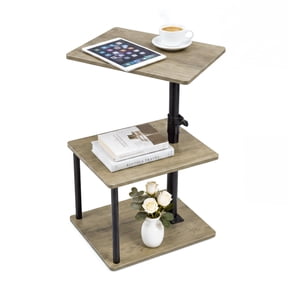 C Shaped Swivel End Table with Storage, Height Adjustable from 18 to 33 Inch for Couch, 360° Rotating Tabletop, 3-Tier Shelf, Multipurpose Side Table for Living Room Bedroom