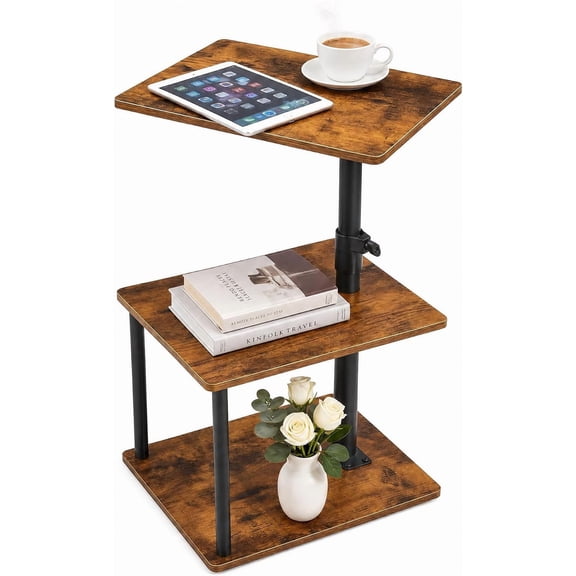 C-Shaped Swivel End Table with Storage, Height Adjustable