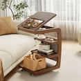 thumbnail image 1 of KASLANDI C Side Table with Storage, Small 4-Tier End Table with Wheels, Walnut Wood Couch Table Adjustable Top, Living Room, 1 of 10