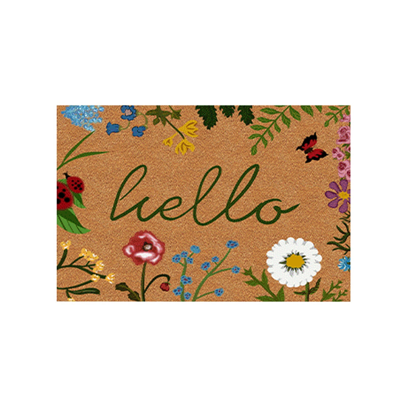 C Spring Floral Welcome Outdoor Mat Artificial Coir Grip Backing Sturdy Outdoor Indoor Mats Welcome Floral Doormat for Front Door 31.49X19.68 Inches