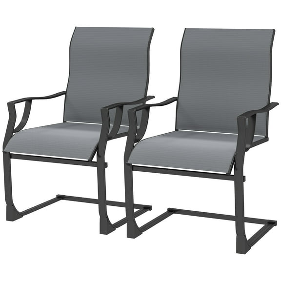 C Spring Patio Dining Chairs Set of 2 with High Backrest, Armrest, Breathable Fabric & Metal Frame, 256LBS, Light Gray