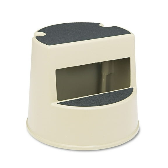 Rubbermaid Rolling Step Stool, Curved Design, 2-Step, Retracting Casters, 16 dia. x 13.5h, Beige