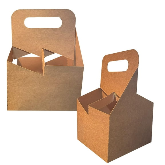 C-Store Packaging 4 Cup Drink Carrier With Handle | Kraft Paperboard Holder Disposable for Hot or Cold Drinks Food Delivery Services, Uber Eats, Door Dash (25)
