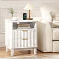 thumbnail image 1 of Fluted Nightstand with Charging Station, Bedside Table with 2 Drawers and Storage Shelf, Mid Century Modern Side Table for Bedroom Living Room,White, 1 of 11