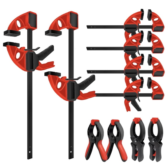 C&T 10Pcs Bar Clamps for Woodworking, 12 inch & 6 inch Quick Release Clamps Set, 150LBS Load Capacity, Ratcheting Hand Clamps with Plastic Spring Clamps for Woodworking, Gluing, DIY Projects