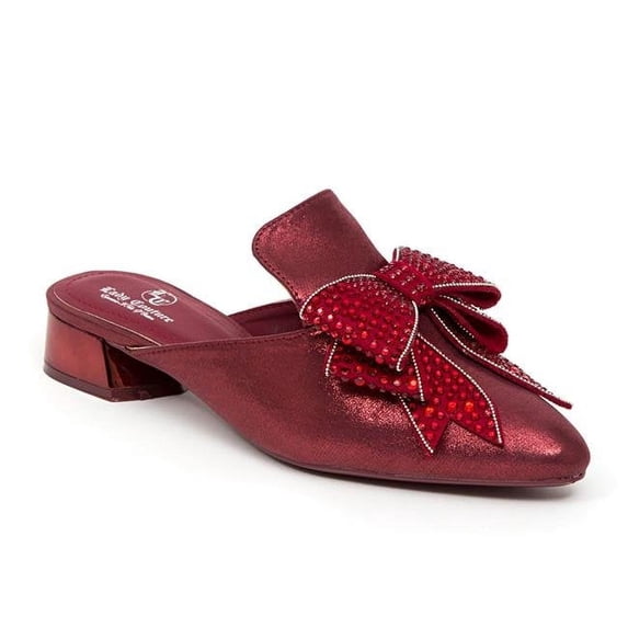 C-T Slide Slipper with a Matching Metallic Heel & Embellished Bow, Red - Size 41