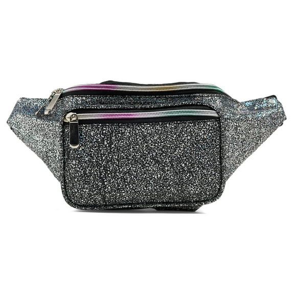 C.T.Soarsky Waist Bag for Women Holographic Fanny Pack Fashion Belt Bags-Black Gravel