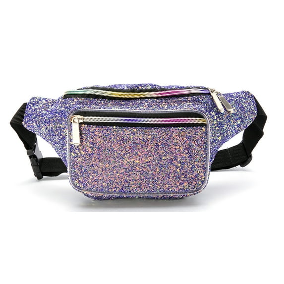 C.T.Soarsky Women's Waist Bags Holographic Rave Glitter Fanny Pack Grils Festival Belt Bags-Purple Gravel